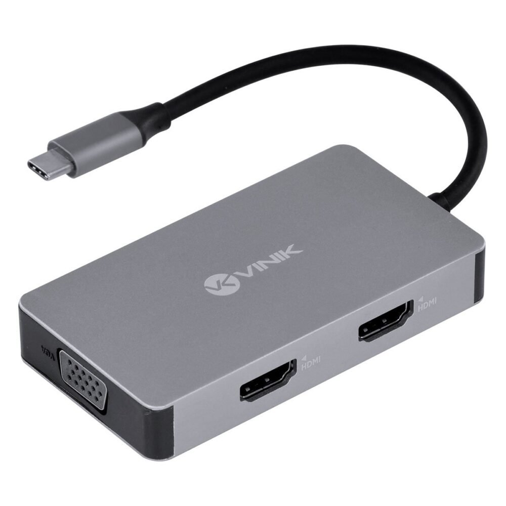 Hub USB Vinik Tipo C 5 em 1 - 2x HDMI + VGA + USB 3.0 + Tipo C PD 60W - HC-5VGA
