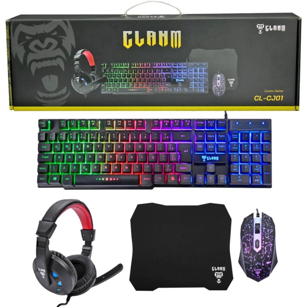 Kit Bluecase Gamer Play 4 em 1 Teclado Headset Mouse Mousepad Led Rainbow - BGHPKM-01BX