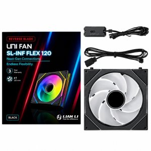 FAN 120MM LIAN LI UNI FAN SL-INF FLEX 120 REVERSE BLADE, ARGB, BLACK - 12RSLIN1F1B