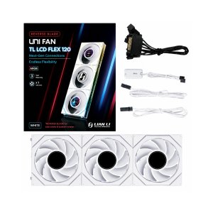 KIT 3 FANS 120MM LIAN LI UNI FAN TL LCD FLEX REVERSE BLADE, ARGB, WHITE - 12RTLLCD1F3W - Imagem 2