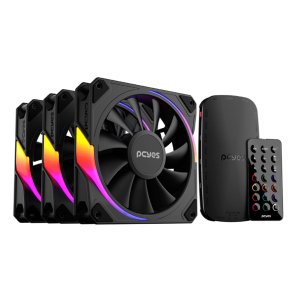 KIT 3 FANS 120MM PCYES SANGUE FRIO 3 ARGB BLACK VULCAN, C/ CONTROLADORA+CONTROLE, BLACK - K3ARGBSF3BR